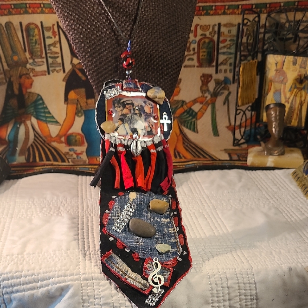 Upcycled Unique Michael Jackson  Handmade Junk DENIM Necktie Necklace